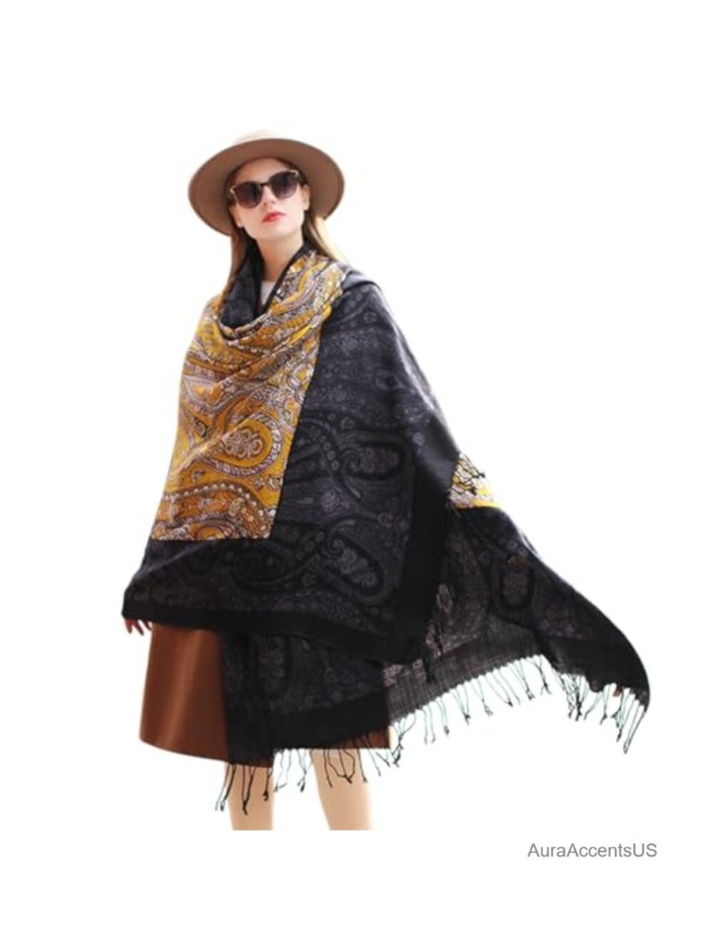 100% Merino Wool Oversized Pashmina Shawl Wrap Handmade Tassel
